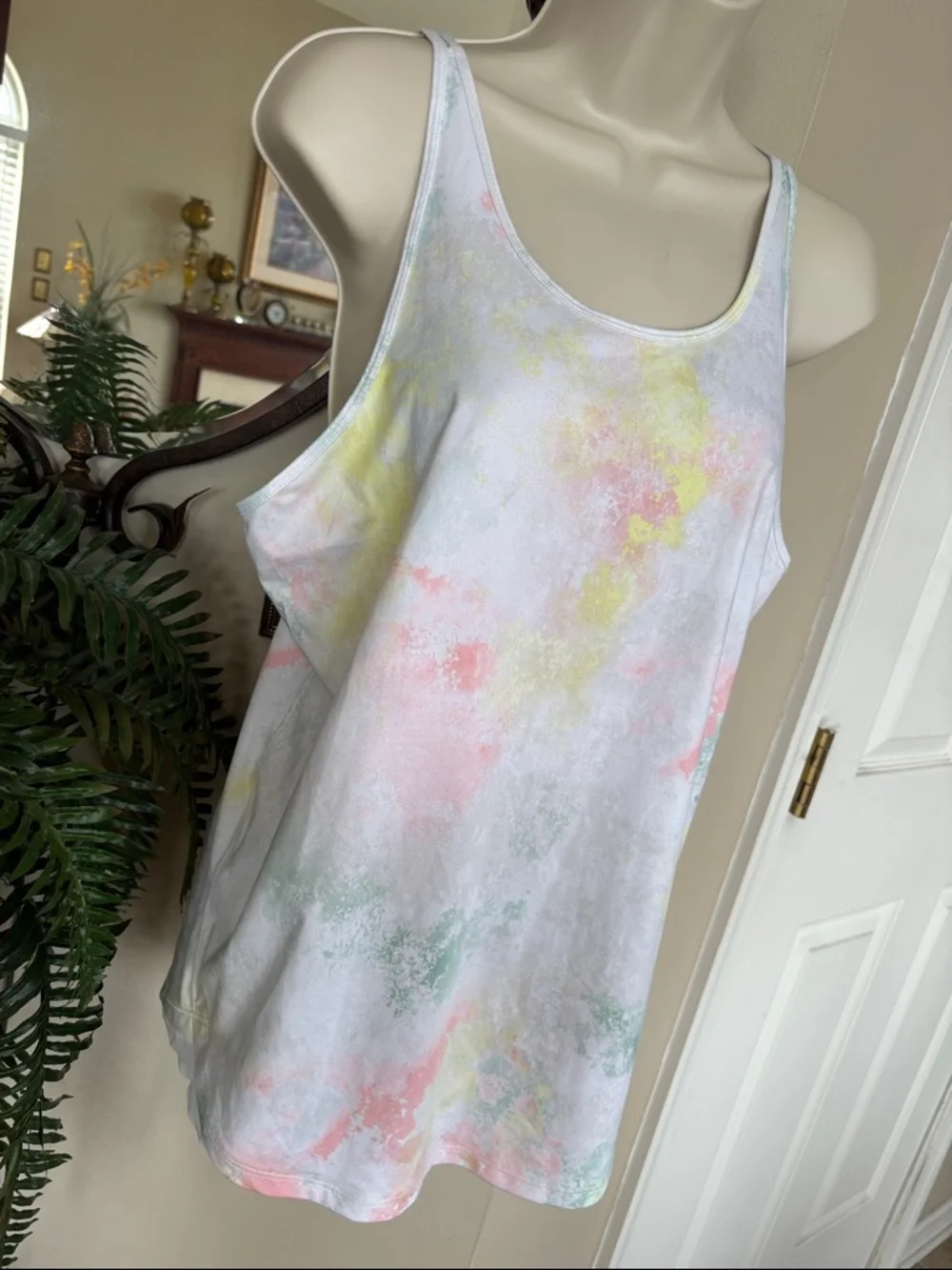 Brand New CALIA Flow Overlap Mesh Strappy Workout Tank Top in Lemon Ice Tie Dye